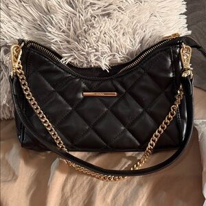 Aldo Black Quilted Shoulder Bag with Gold Chain